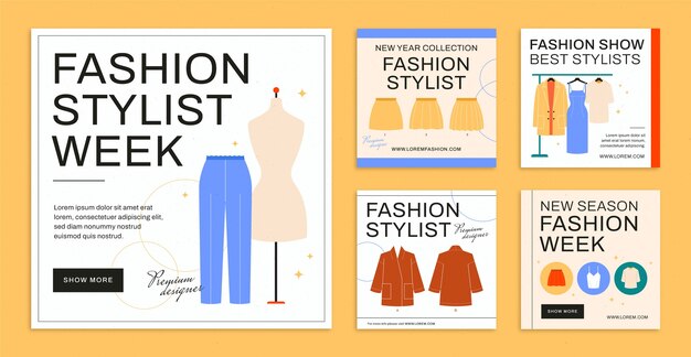 Modello di instagram stilista di moda design piatto