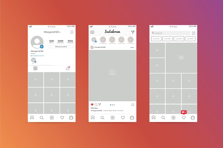 Vettore gratuito modello di interfaccia del profilo instagram