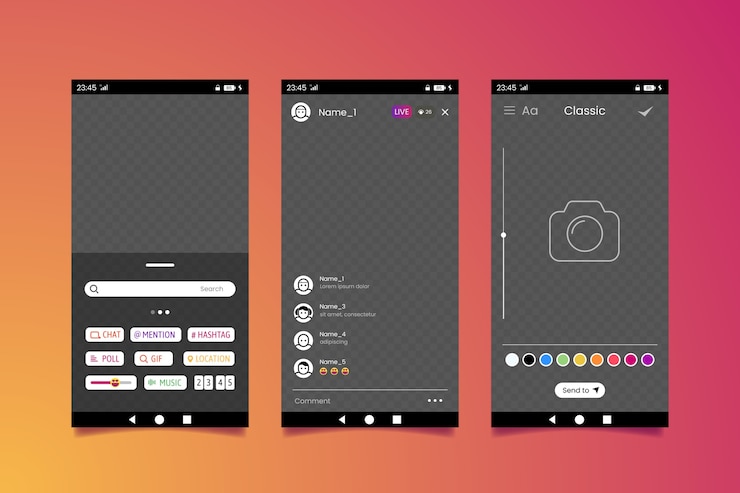 Vettore gratuito modello di interfaccia storie instagram