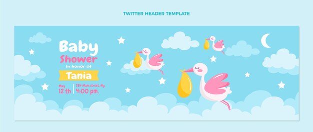 Modello di intestazione twitter baby shower design piatto