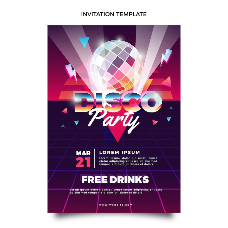 Vettore gratuito modello di invito a una festa in discoteca sfumata retrò vaporwave