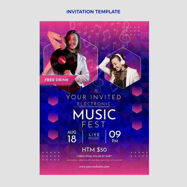 Modello di invito al festival musicale colorato sfumato