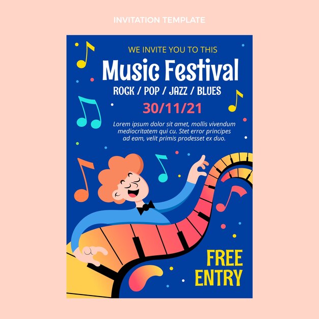 Modello di invito al festival musicale colorato sfumato