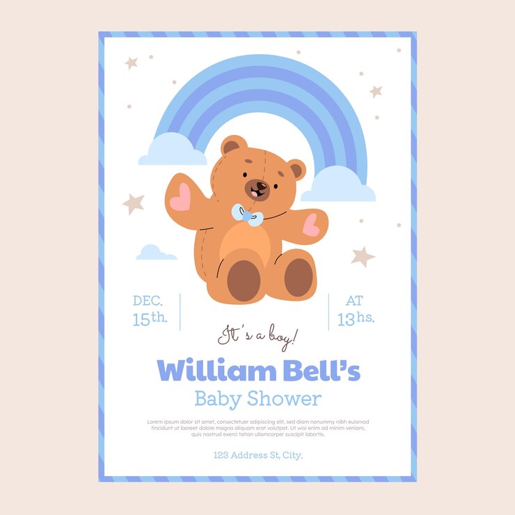 Vettore gratuito modello di invito baby shower orsacchiotto
