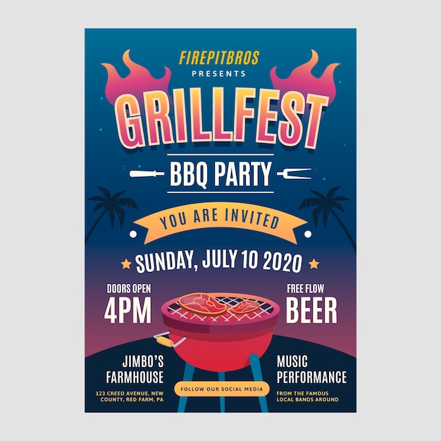 Modello di invito barbecue estivo sfumato con griglia