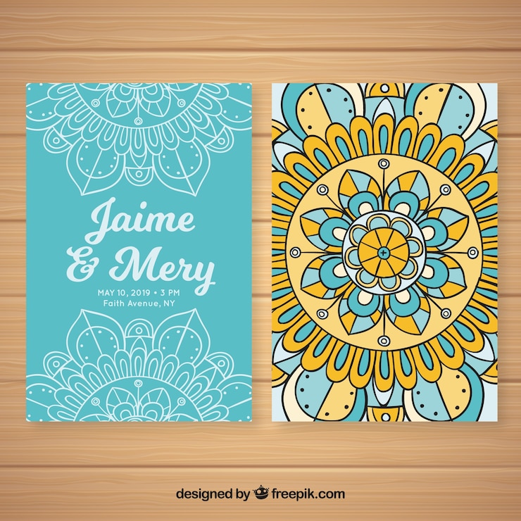 Vettore gratuito modello di invito bella con mandala colorato