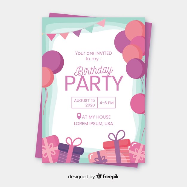 Modello di invito compleanno design piatto