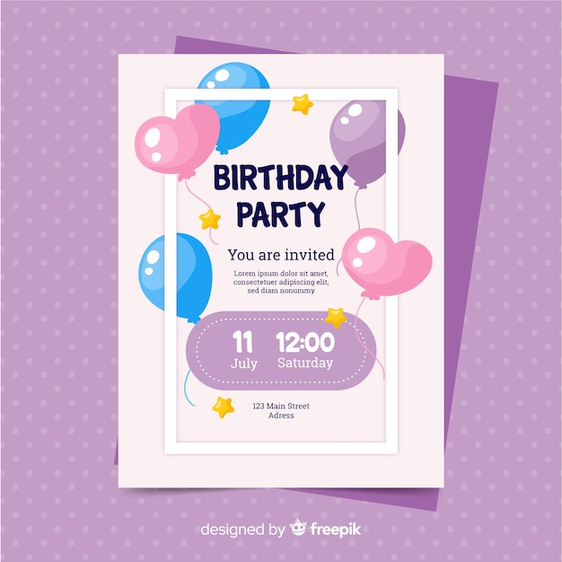 Modello di invito di buon compleanno in stile piano