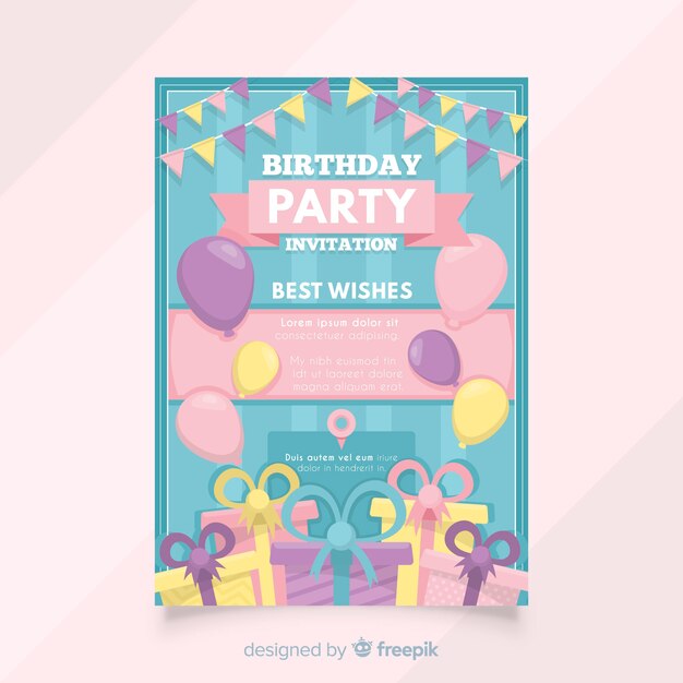 Modello di invito di buon compleanno in stile piano