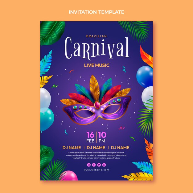 Modello di invito di carnevale realistico