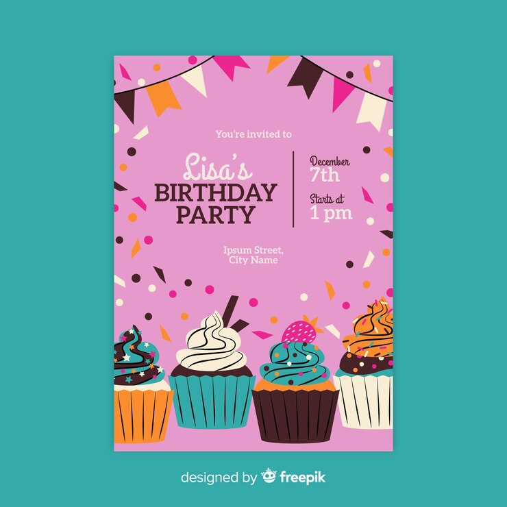 Vettore gratuito modello di invito di compleanno disegnato a mano