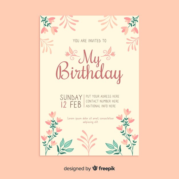 Modello di invito di compleanno floreale
