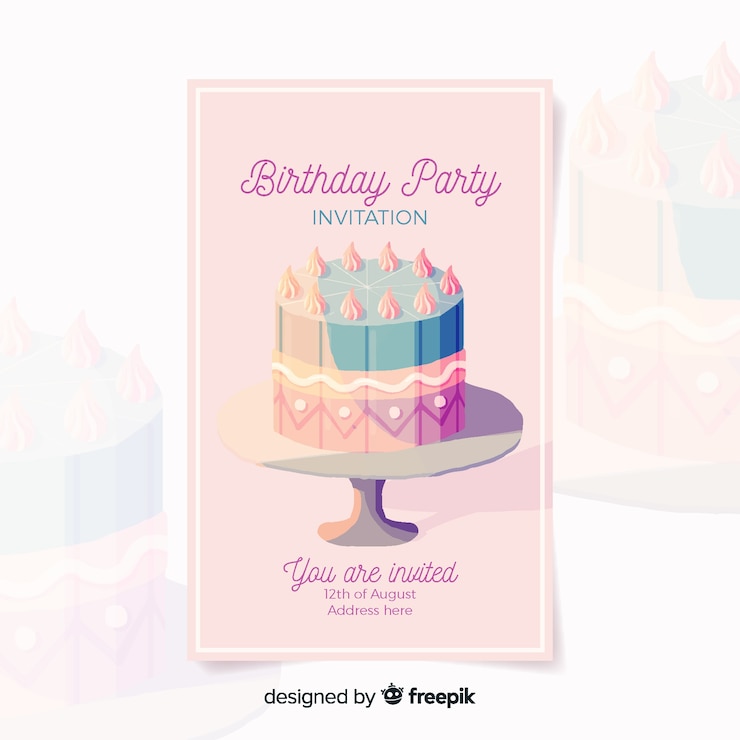 Vettore gratuito modello di invito di compleanno in stile acquerello