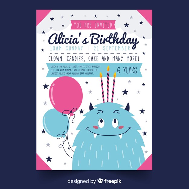 Modello di invito di compleanno in stile piano