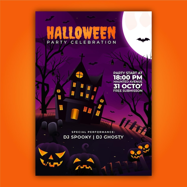 Vettore gratuito modello di invito di halloween sfumato