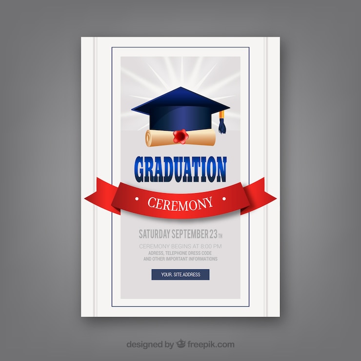 Vettore gratuito modello di invito di laurea classico con un design realistico