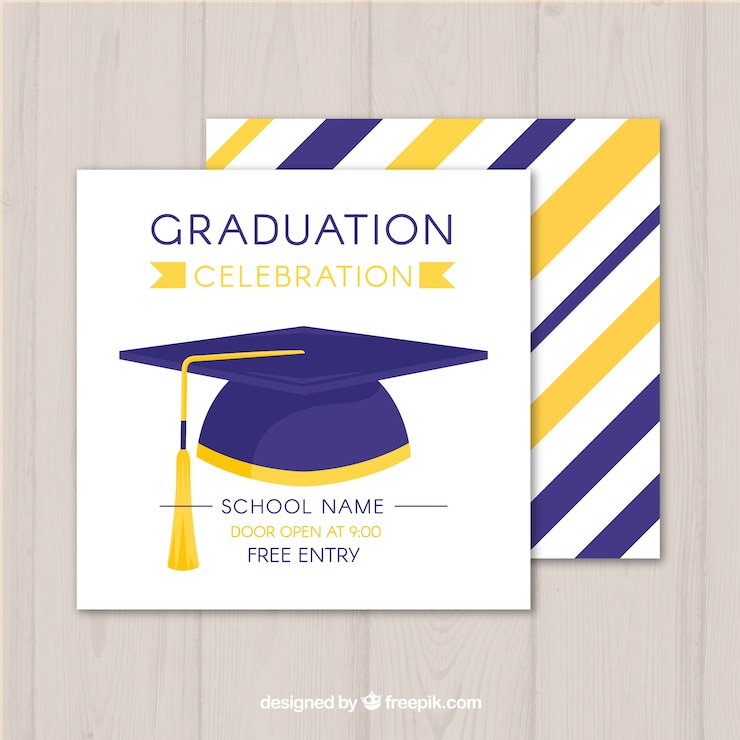 Vettore gratuito modello di invito di laurea con design piatto