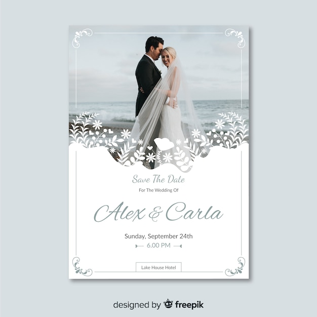 Modello di invito di matrimonio ornamentale con foto