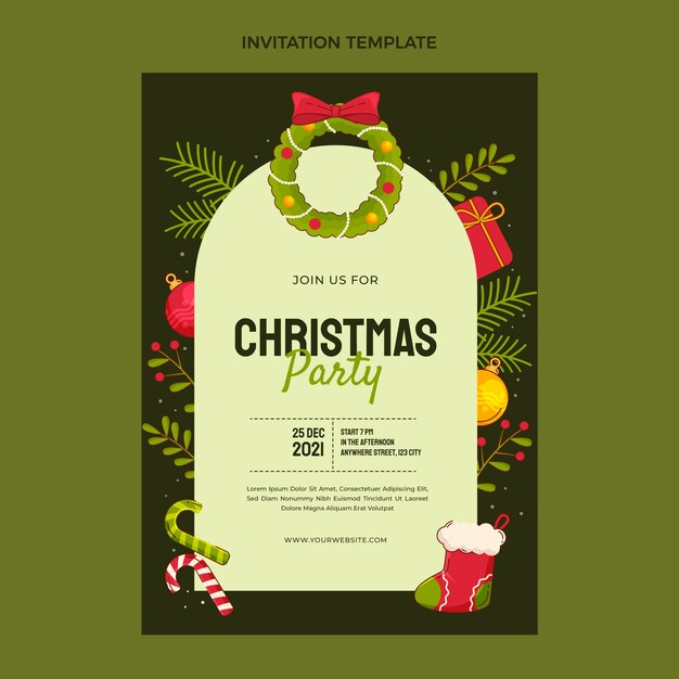 Modello di invito di natale piatto disegnato a mano