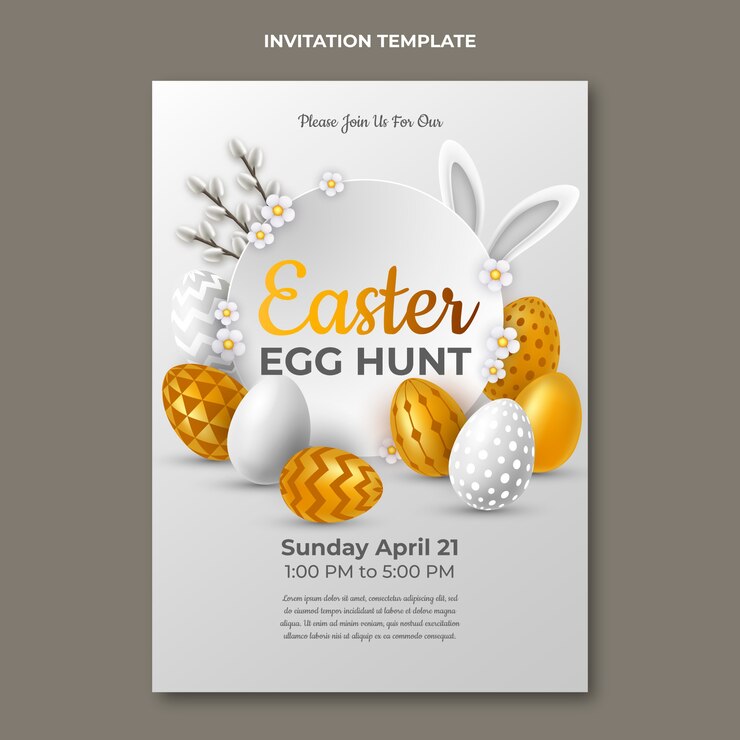 Vettore gratuito modello di invito di pasqua realistico
