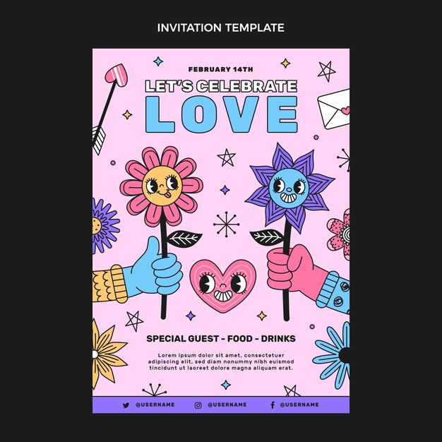 Modello di invito di San Valentino disegnato a mano