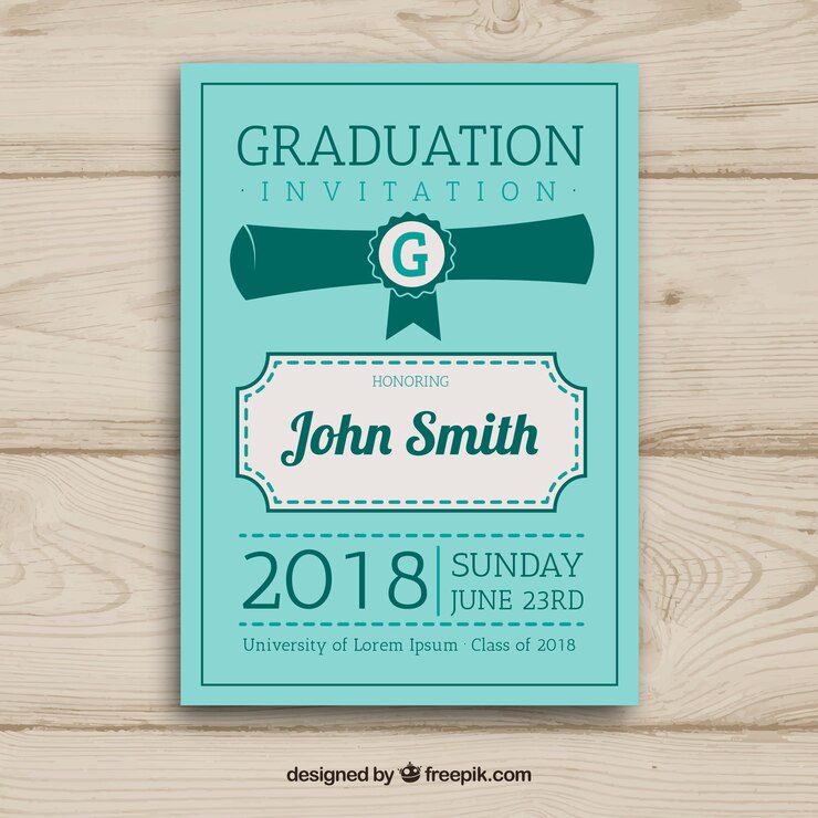 Vettore gratuito modello di invito elegante festa di laurea con design piatto