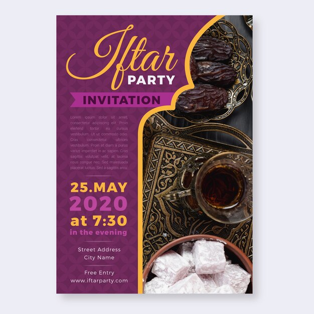 Modello di invito iftar design piatto