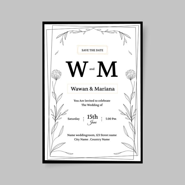 Modello di invito matrimonio disegnato a mano