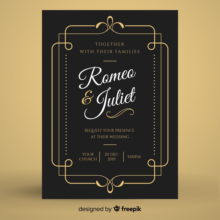Vettore gratuito modello di invito matrimonio vintage nero