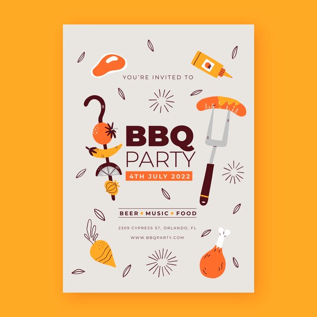 Modello di invito per barbecue estivo piatto