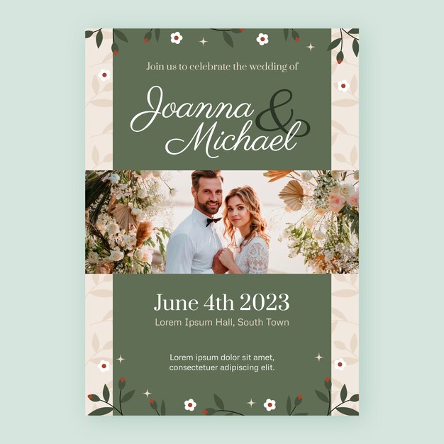Modello di invito per la celebrazione del matrimonio di design piatto