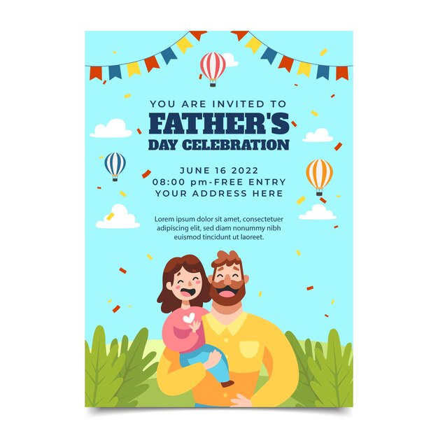 Modello di invito per la festa del papà disegnato a mano