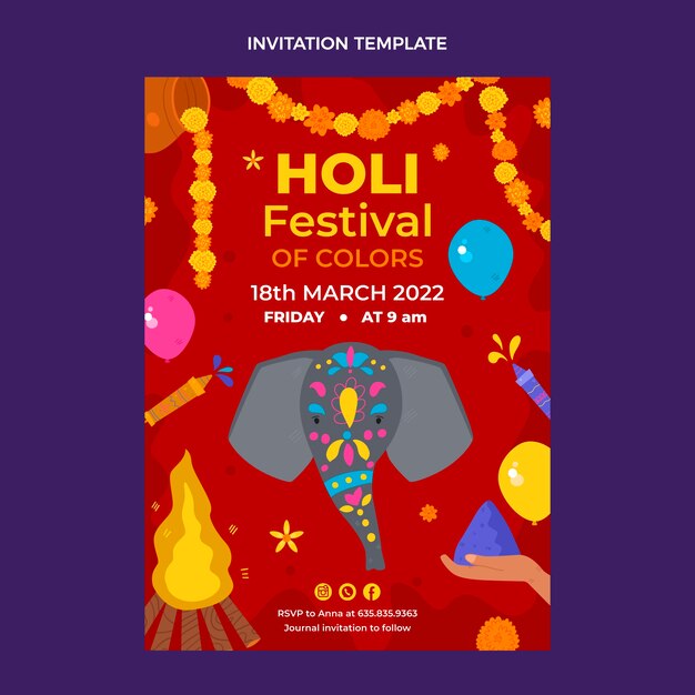 Modello di invito piatto holi