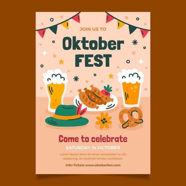 Modello di invito piatto per la celebrazione del festival della birra oktoberfest