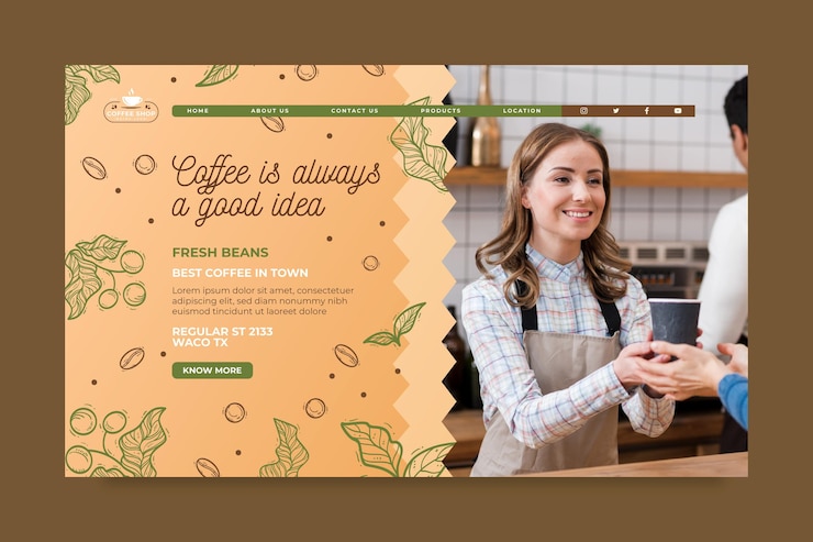 Vettore gratuito modello di landing page della caffetteria