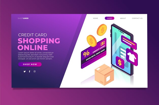 Modello di landing page dello shopping online isometrico