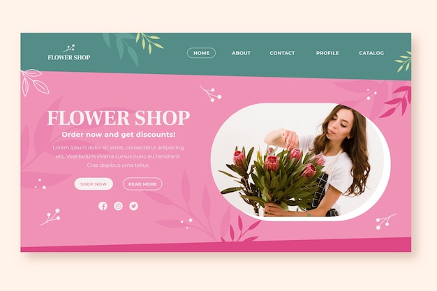 Modello di landing page di lavoro per fioristi di piante di design piatto