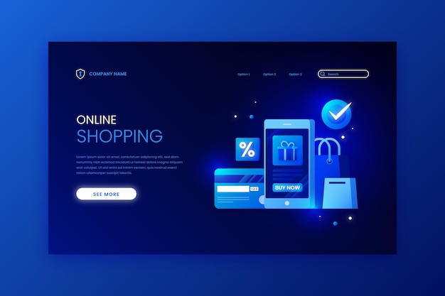 Modello di landing page online shopping futuristico