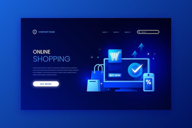 Modello di landing page online shopping futuristico