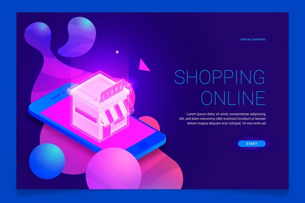 Modello di landing page online shopping futuristico