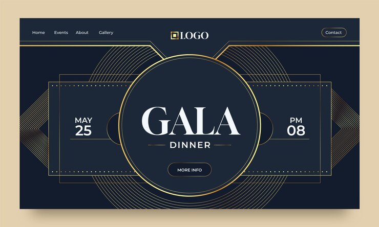 Vettore gratuito modello di landing page per cena di gala di lusso