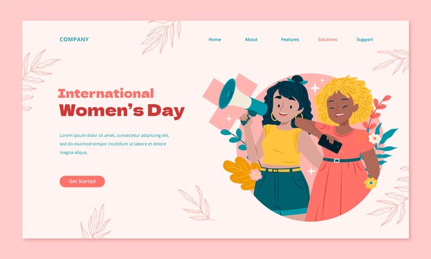 Modello di landing page per la celebrazione della festa della donna disegnato a mano