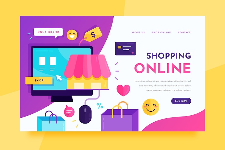 Vettore gratuito modello di landing page shopping online design piatto