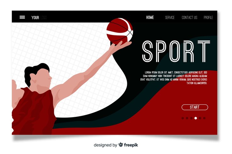 Vettore gratuito modello di landing page sportiva
