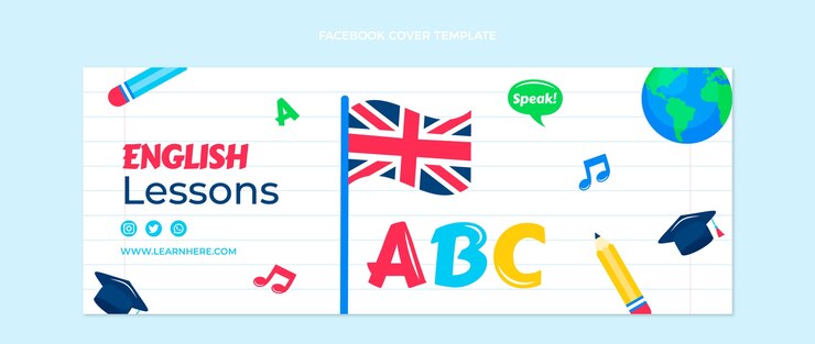 Vettore gratuito modello di lezioni di inglese design piatto disegnato a mano