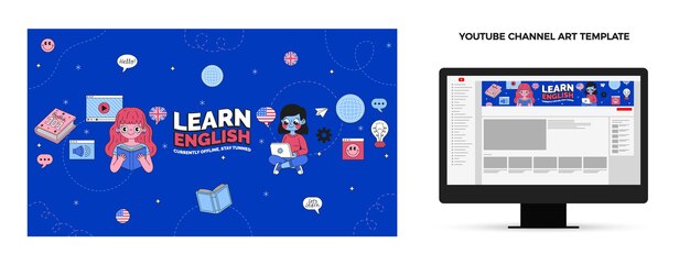 Modello di lezioni di inglese design piatto disegnato a mano