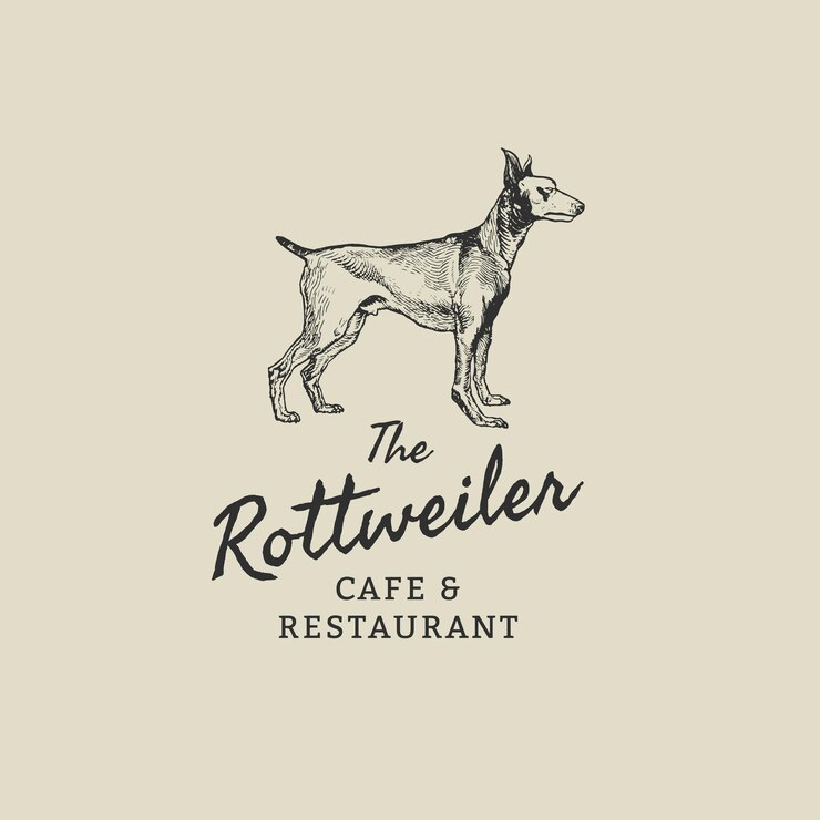 Vettore gratuito modello di logo aziendale del ristorante in tema rottweiler vintage