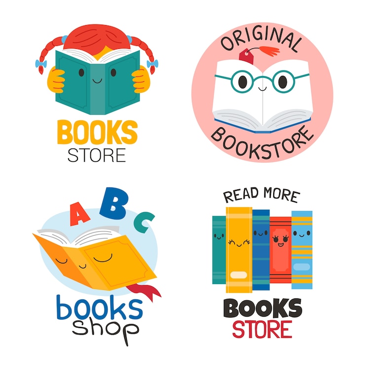 Vettore gratuito modello di logo della libreria dal design piatto disegnato a mano