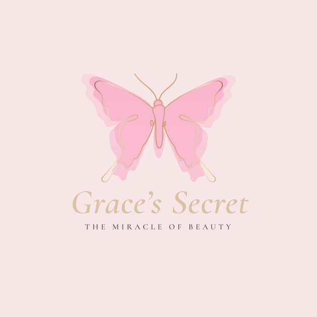 Modello di logo farfalla segreta di Grace, affari del salone, vettore di design creativo con slogan