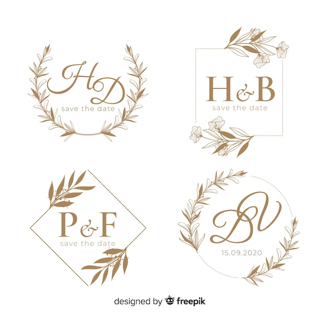 Modello di logo floreale disegnato a mano di nozze